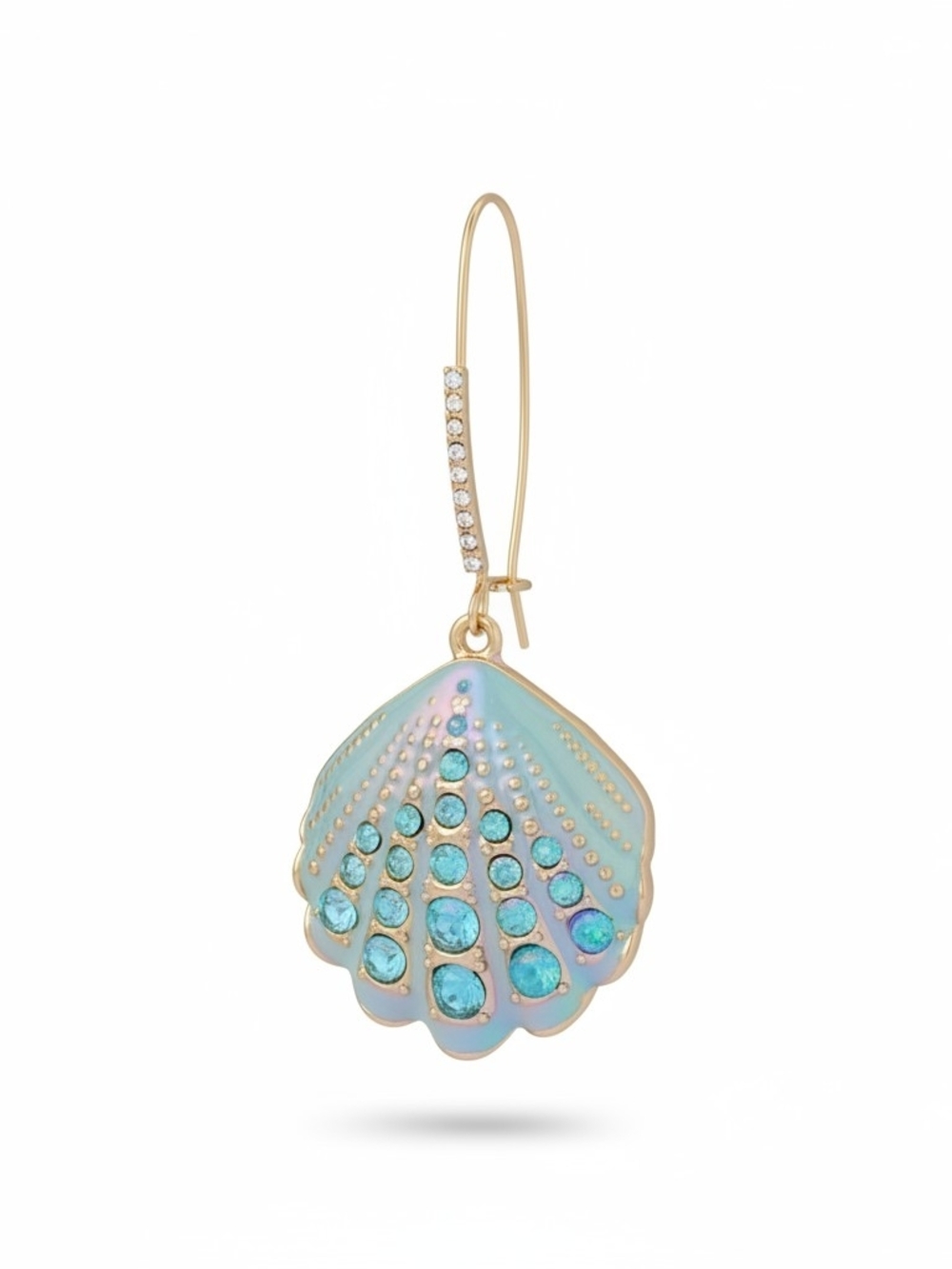 NEW Betsey Johnson Crystal Shell Shepherd Hook Dangle Earrings 2 Inches NWT - Picture 5 of 6